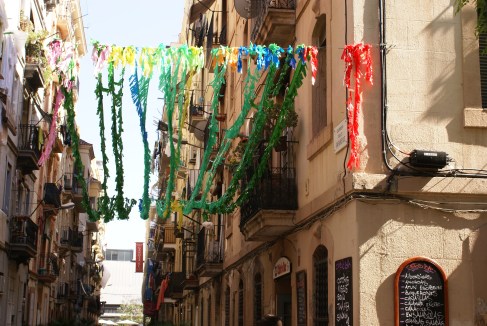 Ribbons in a quiet street; Barcelona, June 21, 2012.