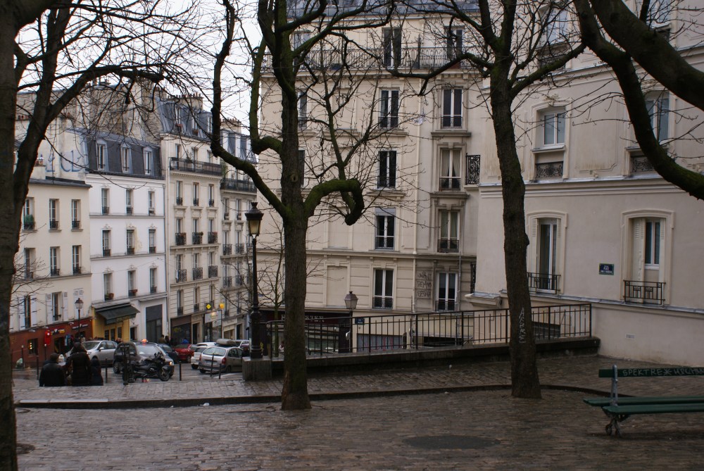 A cold, wet, winter day in Montmartre, Paris. Feb 10, 2013.