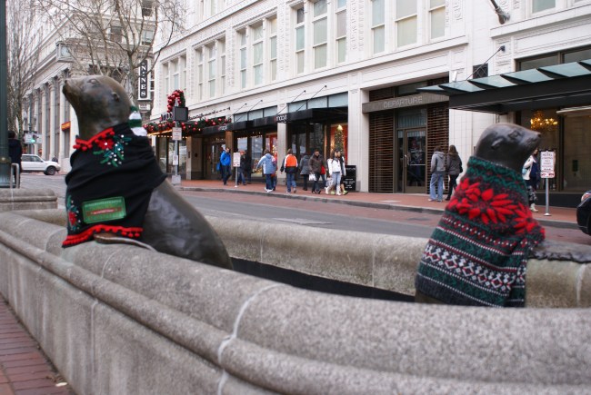 Ugly Sweater competition, Portland, Oregon, USA. Dec 15, 2013